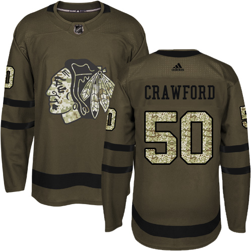 Adidas Blackhawks #50 Corey Crawford Green Salute to Service Stitched Youth NHL Jersey